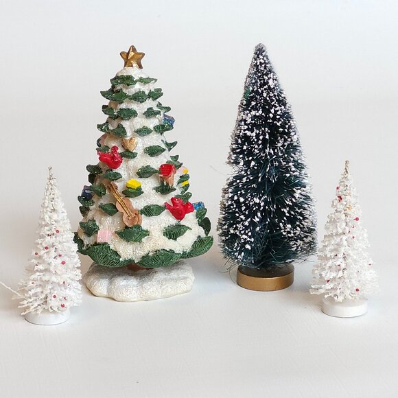 Traditional Christmas Tree Lot of 4 for Christmas Village Decor Mini Christmas - Picture 4 of 4